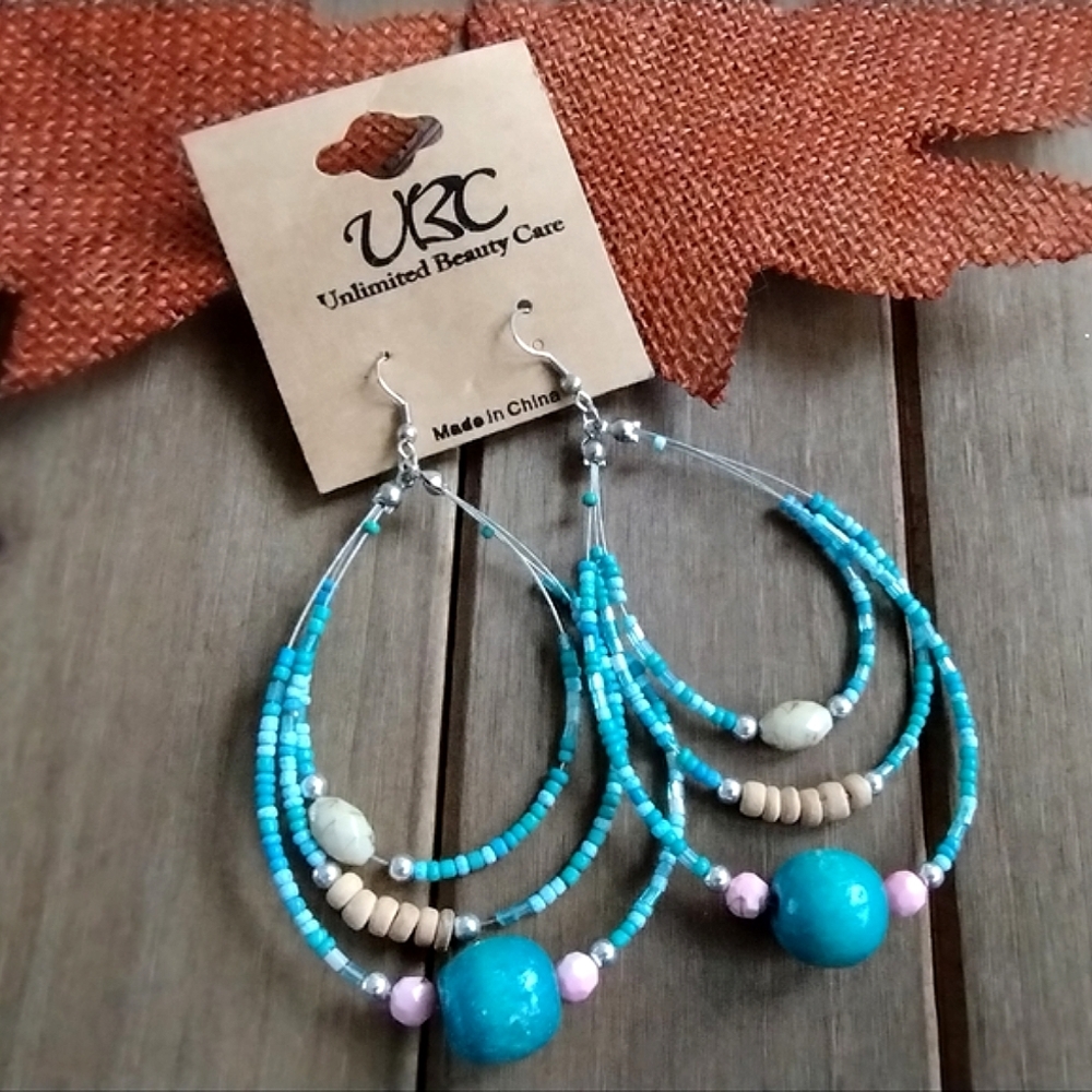 New Boho Long Beaded Loop Earrings